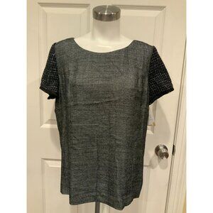 Theyskens' Theory Black & Gray Shirt W/ Tweed Short Sleeves, Size Large